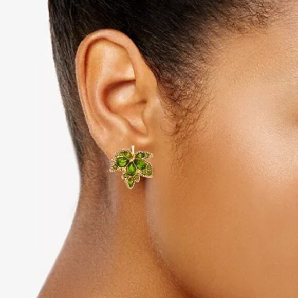 Napier Gold Tone Autumn Spice Leaf Stud Earrings - Picture 2 of 6